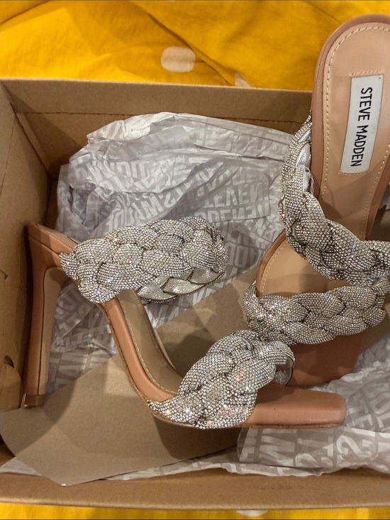 Steve Madden Shoes - Steve Madden Crystal Braided Strap Heel Sandals - Nude/Champagne